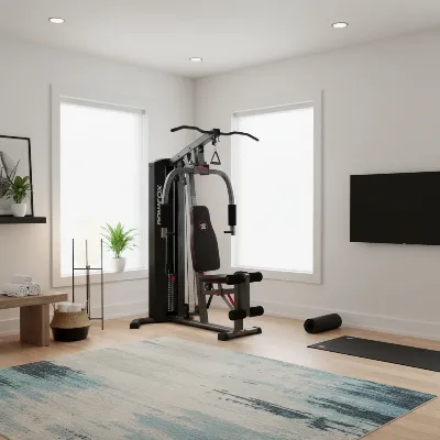 The Bowflex Xtreme 2 SE Home Gym demonstrating its compact footprint in a modern home gym setting. 